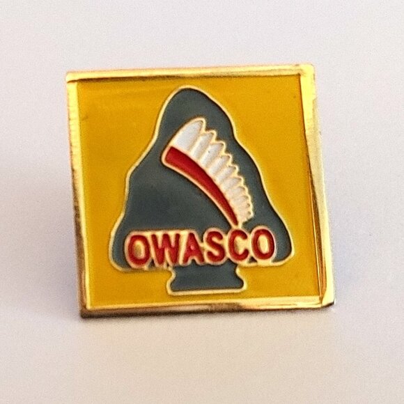 OWASCO DISTRICT Yellow Enamel Pin Wide Lettering Boy Scouts - Picture 1 of 2